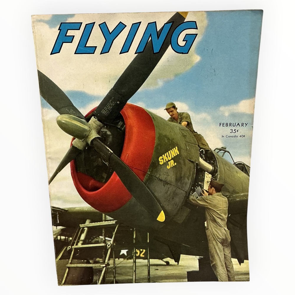 Flying Magazine February 1944 WWII P-47 Thunderbolt Skunk Jr Aviation